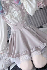 Puffy Hem Ruffle Japanese Sweet Jirai Kei Suspender Skirt 2 Colors - Pink - 4