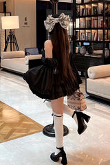 Black [Gentle Treasure] Print Ruffle Embroidery Bowknot Gothic Princess Lolita Strapless Dress - Product - 7