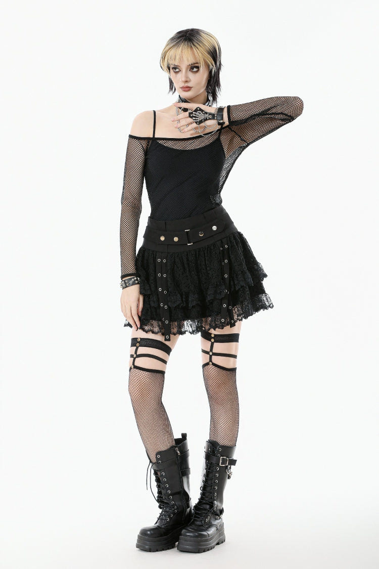 ブラック オフショルダー 長袖 メッシュ レディース ゴシック Versatile Top 商品画像