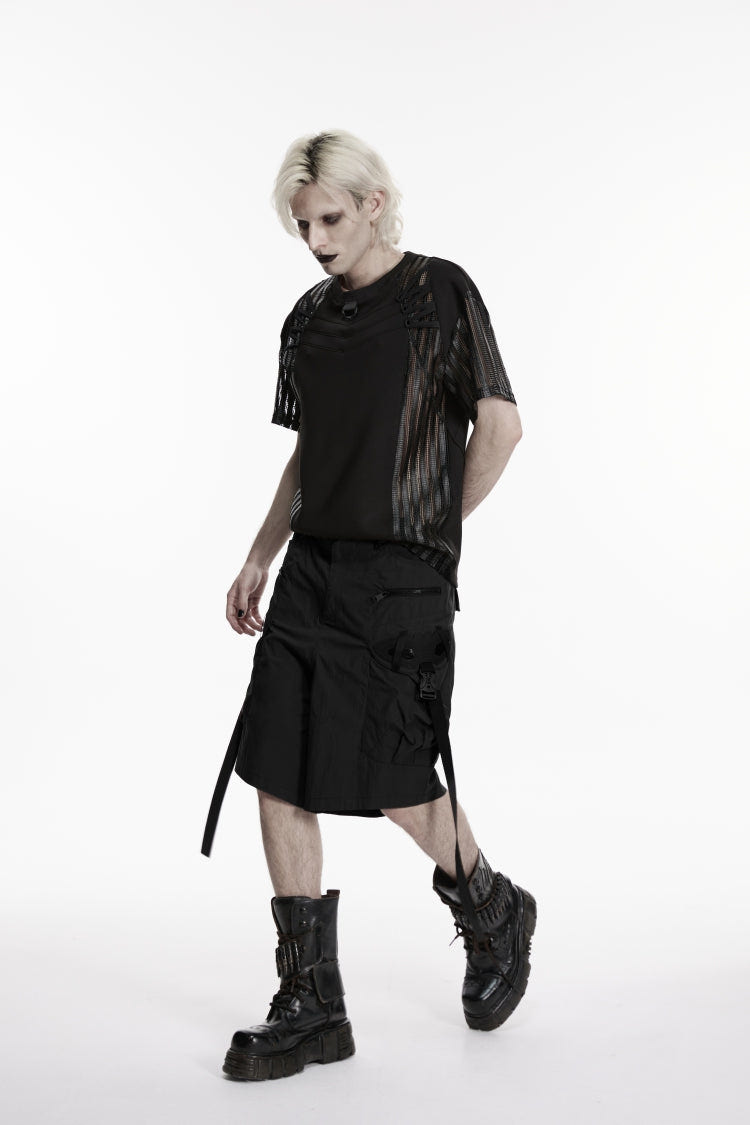 Black Buckled Men's Punk Shorts WIth Big Pocket - Product - 7