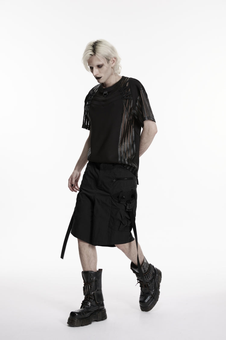 Black Buckled Men's Punk Shorts WIth Big Pocket - Product - 7