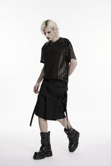 Black Buckled Men's Punk Shorts WIth Big Pocket - Product - 7