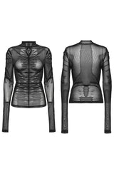 Black Long Sleeves Floral Embroidery Mesh Women's Gothic Blouse - Product - 5