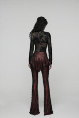 Red Printed Lace Slim Faux Two-Piece Women's Gothic Flared Pants - Product - 5