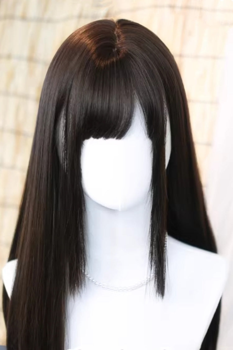 Black Tea Brown Kawaii Anime-Style Long Straight Twin-Tails Sweet Lolita Wig - Product - 4