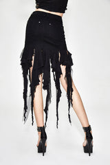 Black Punk Irregular Strip Tattered Sexy Womens Half Package Hip Skirt - Product - 4