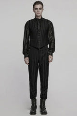 Black V Collar Sleeveless Striped Print Buckle Men's Punk Vest - Product - 4