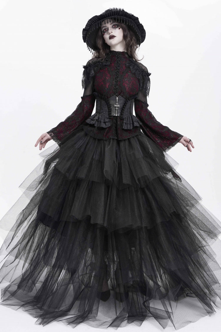 Black Printed Spliced Lace Lace-Up Slim Zippered Women's Gothic Palace Corset - Product - 2