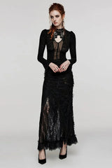 Black Rose Stand Collar Long Sleeves Print Lace Lace-Up Sheer Womens Gothic Blouse - Product - 4