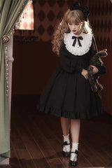 Black Long Sleeves Ruffle Bowknot Classic Gothic Elegant Nun Lolita Dress - Product - 11