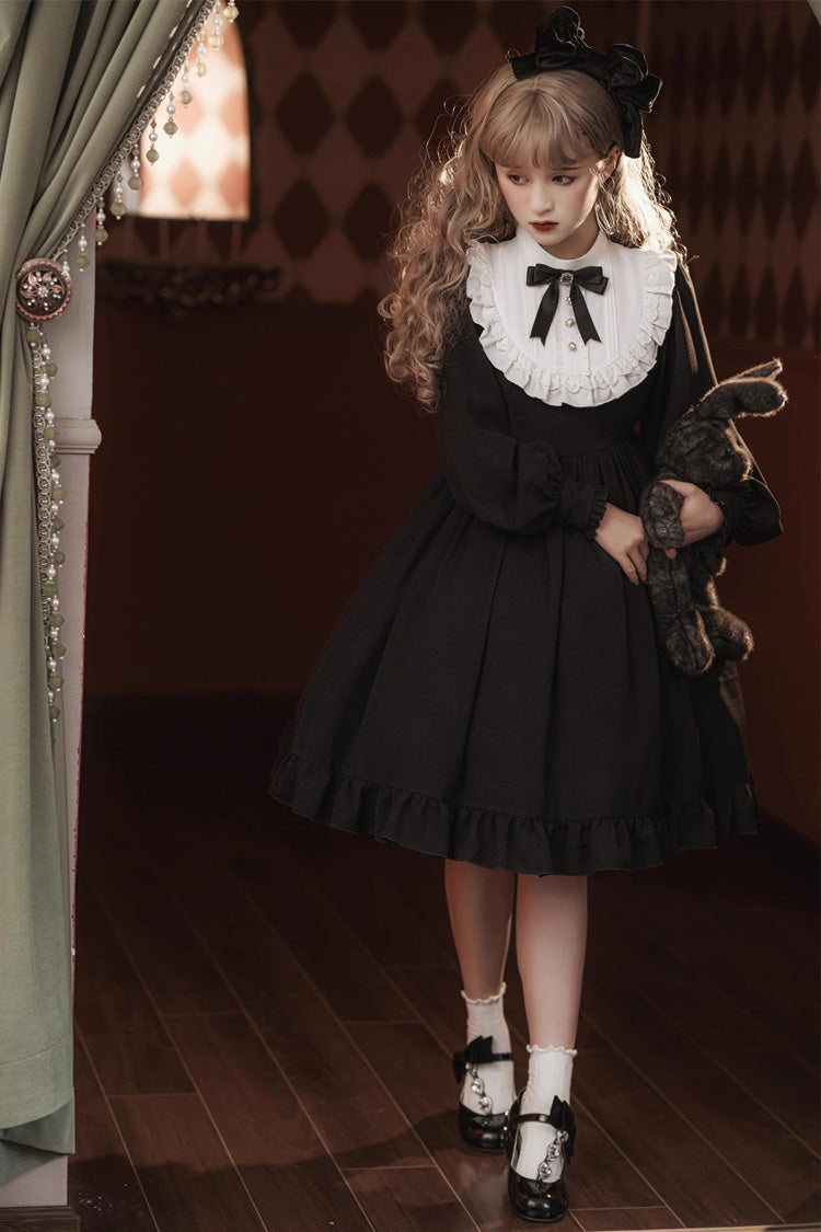 Black Long Sleeves Ruffle Bowknot Classic Gothic Elegant Nun Lolita Dress - Product - 11
