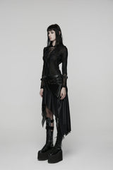 Black Double-Layered Irregular Eyelet Women's Punk rregular Wasteland Skirt - Product - 4