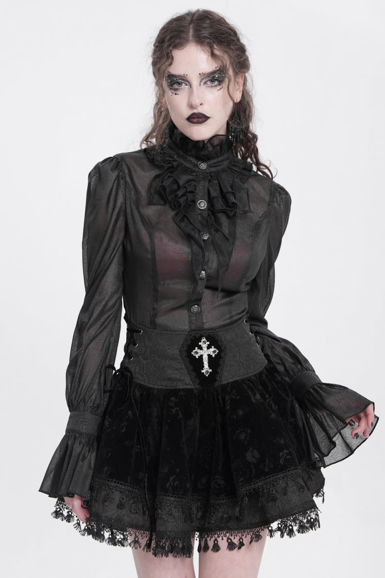 Black Cross Tassel Print Women's Gothic Skirt - Product - 4