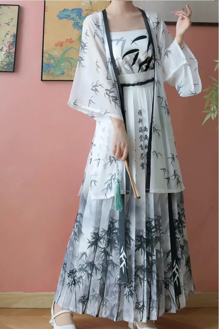 Women's Classic Chinese Handwriting Print Style Hanfu Dress 2 Colors - Product - 6