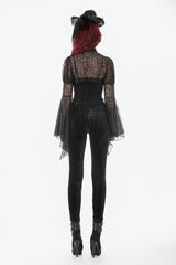 Black Women's Gothic Floral Decal Fishnet Mesh Patchwork Velvet Leggings - Product - 4