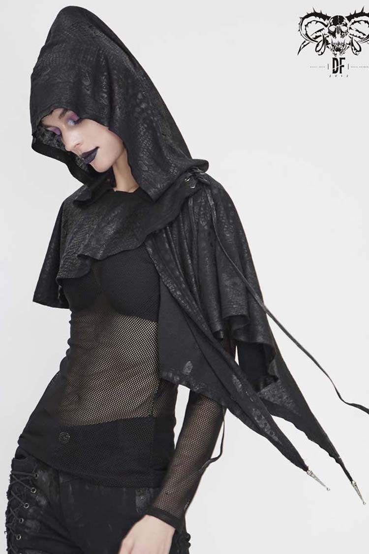Black Metal Pendant Retro Thin Knitted Hooded Women's Gothic Small Shawl - Product - 6
