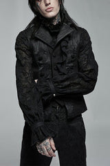 Black Gothic Noble Jacquard Embroidery Pleated Ruffle Delicate Buttons Decoration Men's Vest - Black - 1