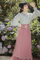Pink Vintage Palace Style Ruffled Stripe Print High Waisted Classic Lolita Dress Skirt - Product - 3