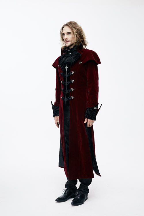 Western Fashion Gothic Shawl Collar Mens Long Velvet Coats - Product - 3