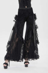 Black Embroidered Lace Women's Printed Mesh Floral Gothic Pants - Product - 8