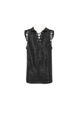Black Strappy Mesh Splice Men's Punk Vest With Hood - Product - 7