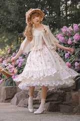 Pink Elegant Vintage Rose Print Multi-Layer Ruffled Sweet Lolita JSK Dress - Product - 7