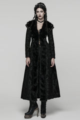 Black Lapel Collar Long Sleeves Floral Printed Plush Spliced Women's Gothic Coat - Black - 1