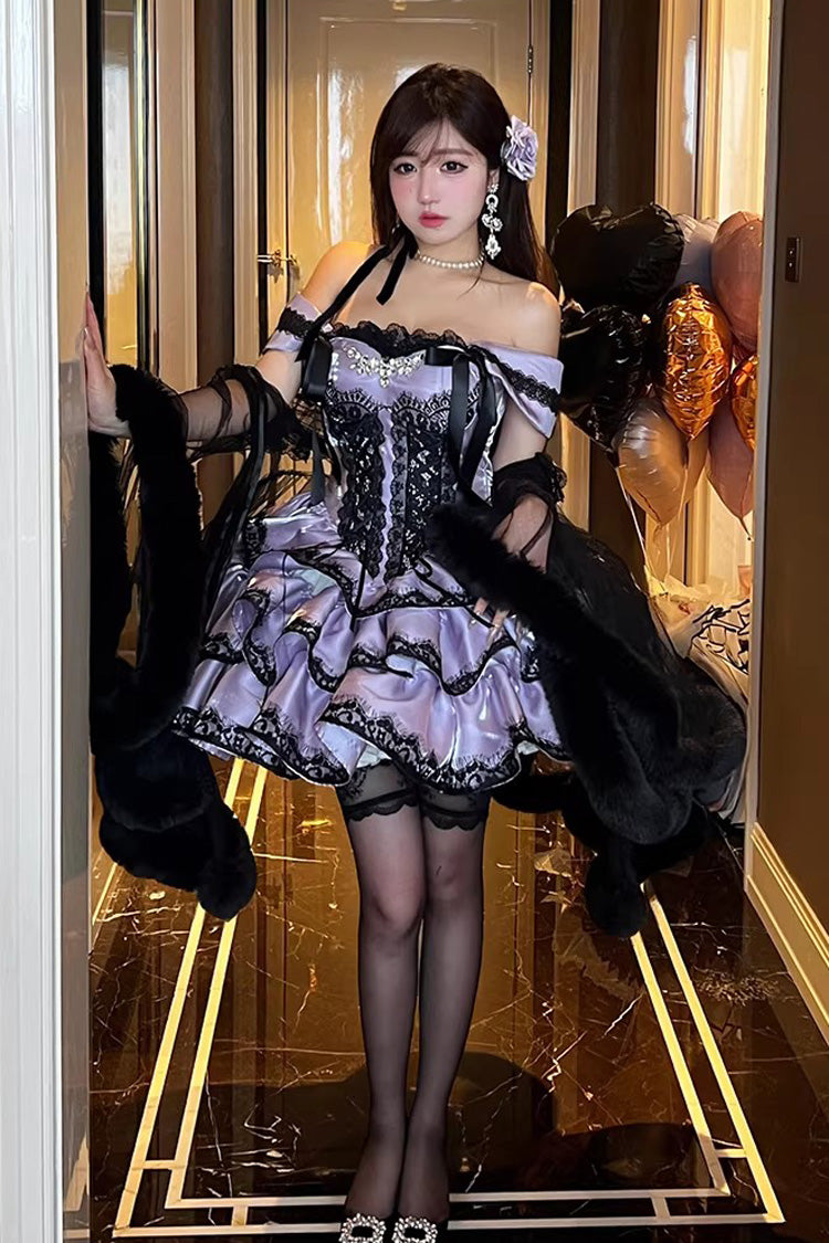 Purple [Love Poems of the Heart] Sleeveless Triple-Layered Ruffled Lace Lace-Up Sweet Lolita Jsk Dress - Purple - 1
