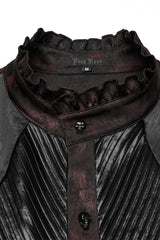 Black/Red Stand Collar Long Sleeves Ruffle Pleated Men's Gothic Blouse - Product - 6