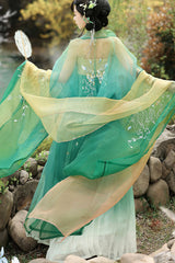 Green [Legends of the Tang Dynasty] High Waisted Printed Embroidered Women's Classic Hanfu Dress Set - Product - 5