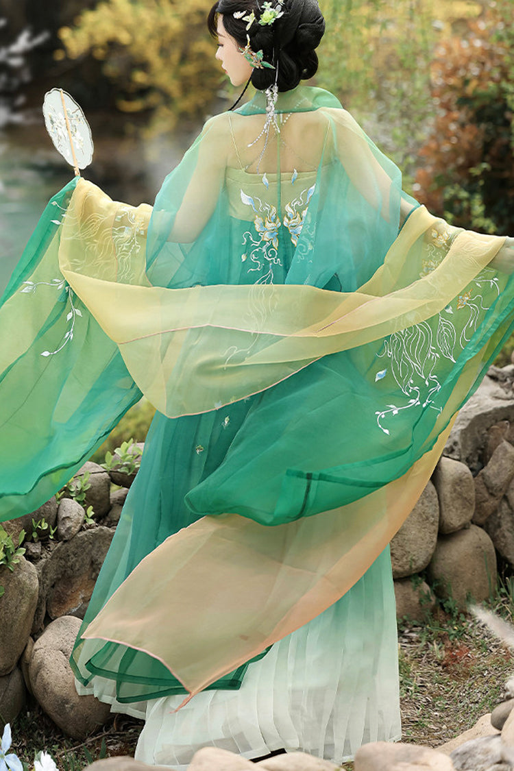 Green [Legends of the Tang Dynasty] High Waisted Printed Embroidered Women's Classic Hanfu Dress Set - Product - 5