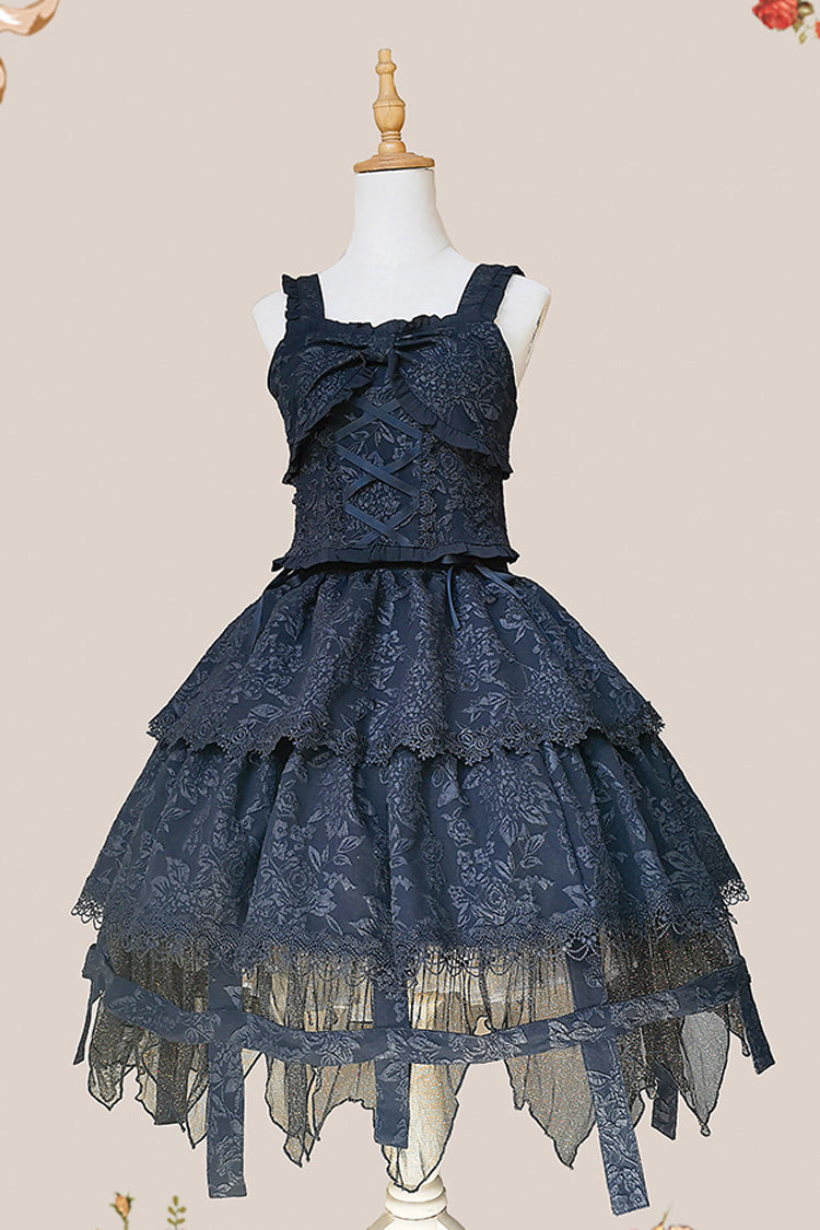 Black [Apprentice Witch] Double-Layered Ruffle Lace Gothic Lolita Skirt - Product - 10