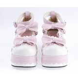 Pink Synthetic Leather Round Toe Ankle Straps Bow Decoration Platform Lolita Shoes - Product - 2