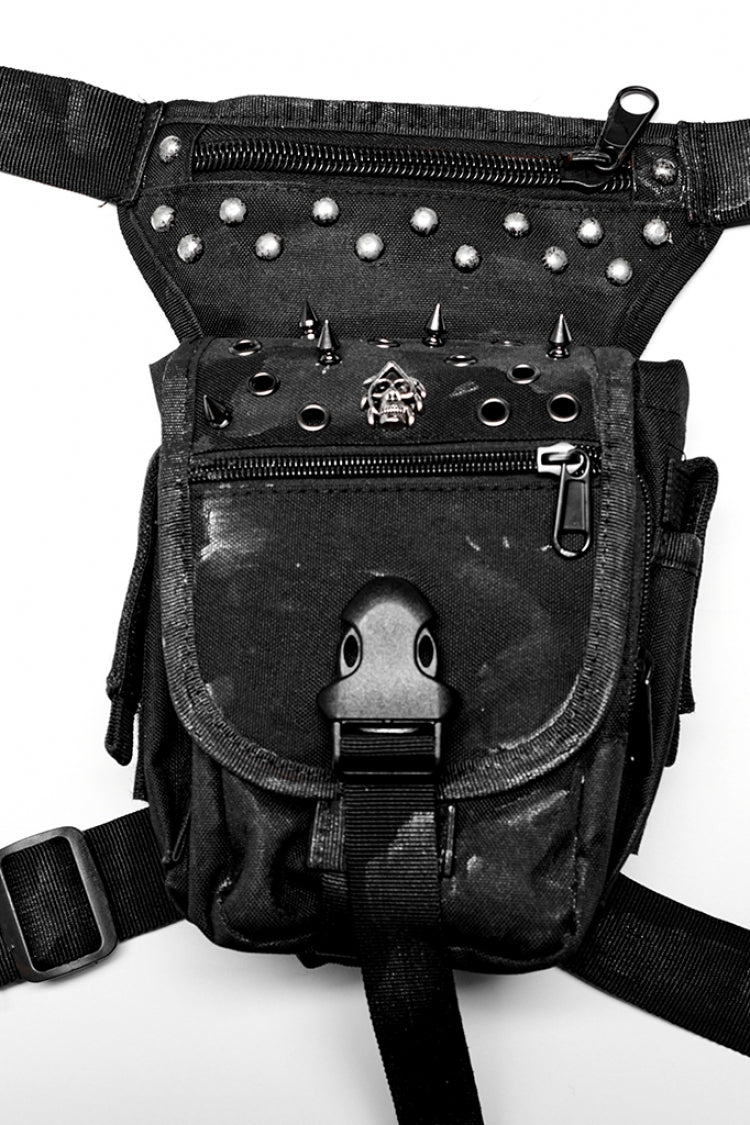 Black Adjustable Skull Rivets Men's Steampunk Waist Bag - Product - 5
