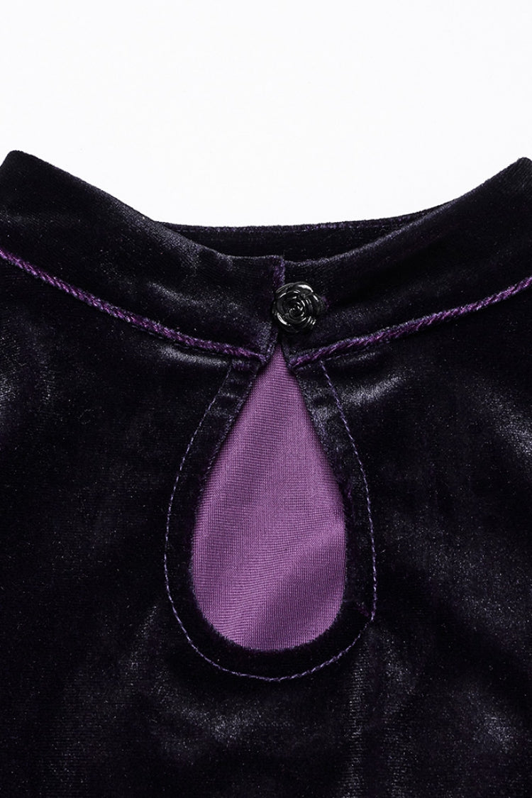 Black/Purple Drawstring Long Sleeves Gradient Women's Gothic Dress - Product - 7
