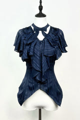 Blue Ruffled Bow Gothic Japanese Lolita Blouse - Product - 4
