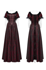 Black/Red Short Puff Sleeves Lace-Up Women's Gothic Dress - Product - 5