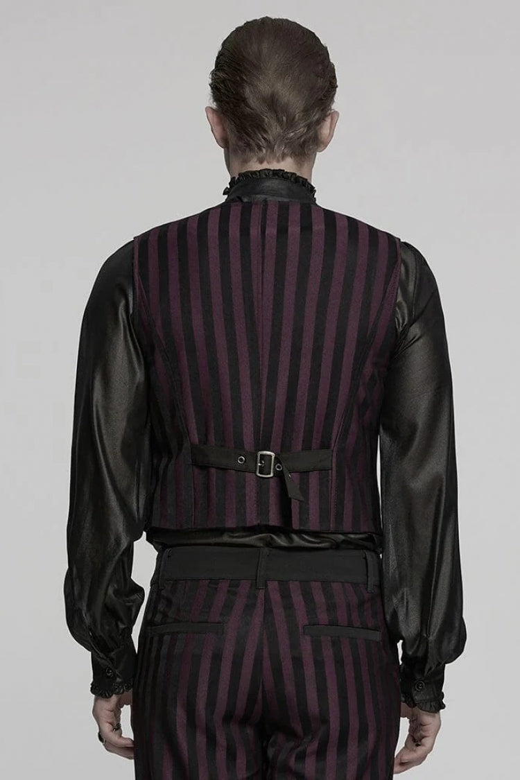 Black/Red V Collar Sleeveless Striped Print Buckle Men's Punk Vest - Product - 3