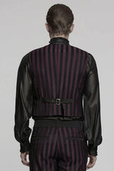 Black/Red V Collar Sleeveless Striped Print Buckle Men's Punk Vest - Product - 3