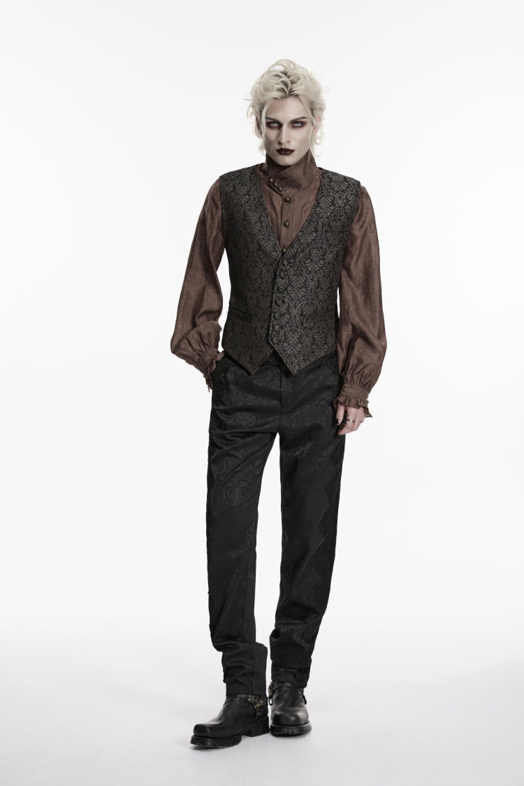 Black V Collar Jacquard Slim Men's Gothic Retro Vest - Product - 8