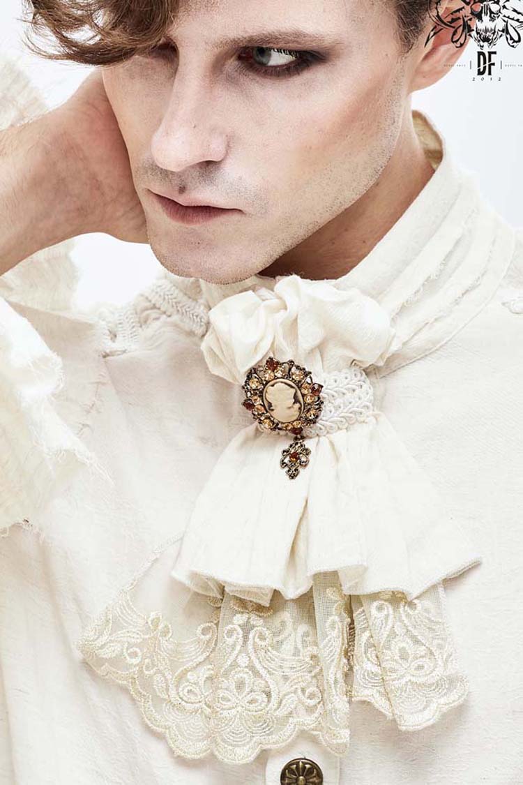 White Lace Jacquard Men's Gothic Bow Tie - Product - 5