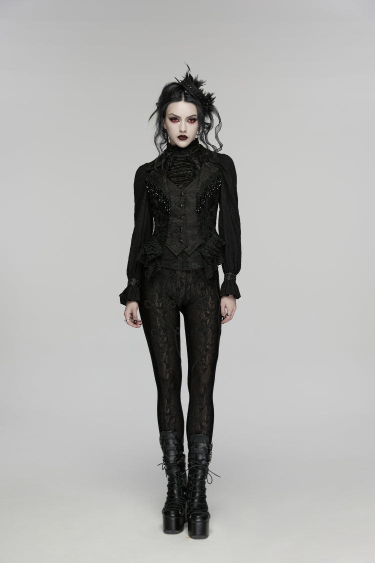 Black V Collar Sleeveless Cut-Out Lace Slim Women's Gothic Cool Vest - Product - 4