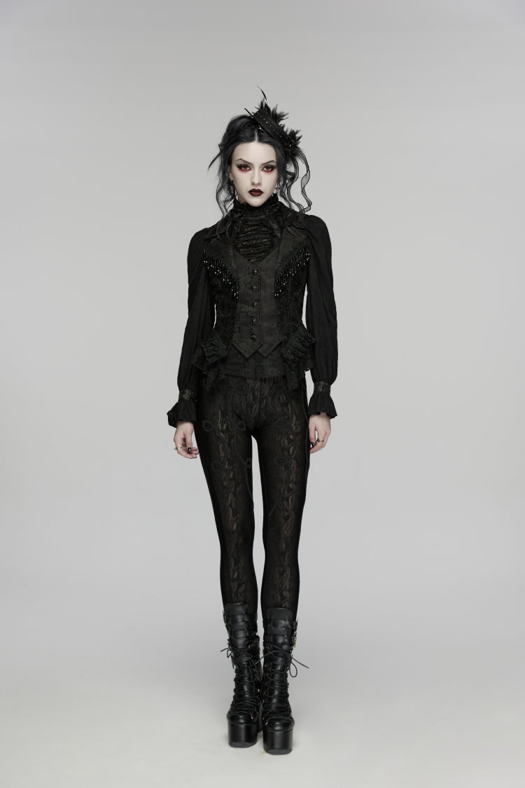 Black V Collar Sleeveless Cut-Out Lace Slim Women's Gothic Cool Vest - Product - 4