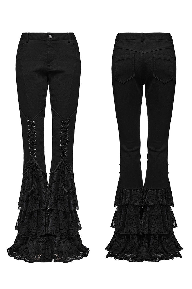 Black Triple-Layered Ruffle Lace-Up Mesh Women's Gothic Pants - Product - 5