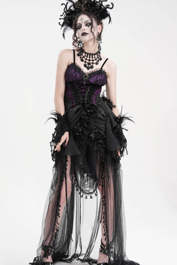 Purple Lace Lace-Up Women's Gothic Overbust Corset - Product - 7