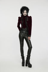 Red Stand Collar Long Sleeves Women's Gothic Swallowtail Coat - Product - 5
