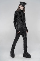 Black Stand Collar Jacquard Front Breasted Men's Gothic Vest - Product - 5