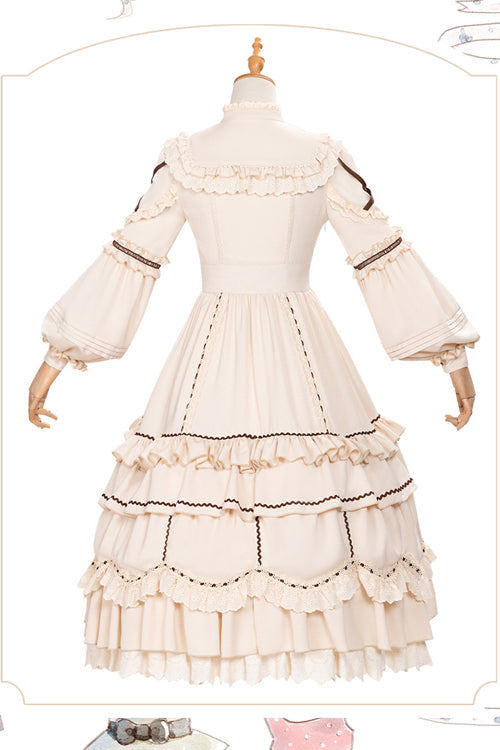 Beige Lantern Sleeves Multi-Layer Ruffled Removable Sweet Lolita OP Tiered Dress - Product - 7