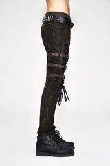 Brown Steampunk Multi Loops Embroider Lace Up Mens Pants - Product - 3