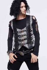 Silver Back Lace Up Jacquard Splice Chest Loop Men's Punk Waistcoat - Product - 2